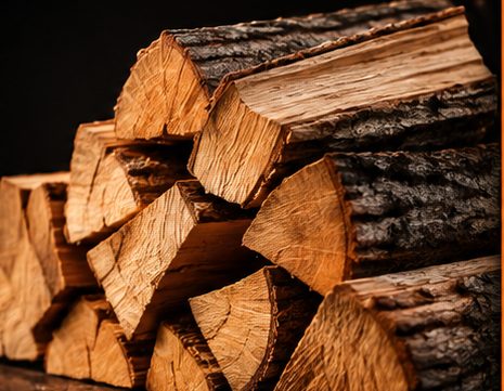 A stack of split, seasoned firewood